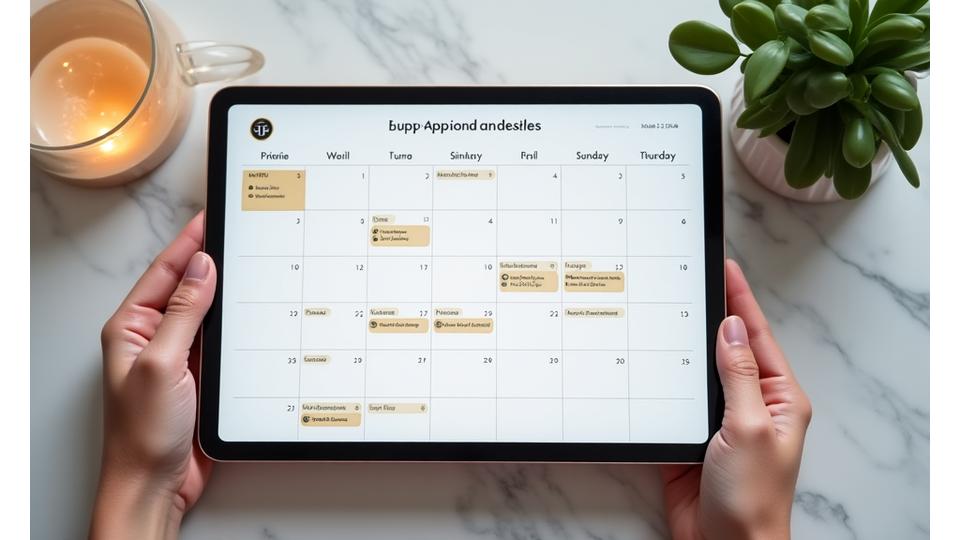 Digital calendar interface showing available appointment slots with golden highlights