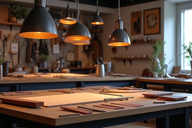 Elegant artisan workshop with high-end tools and materials