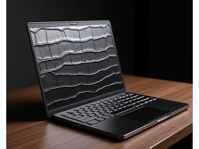Bespoke laptop with black exotic leather and titanium keyboard surround