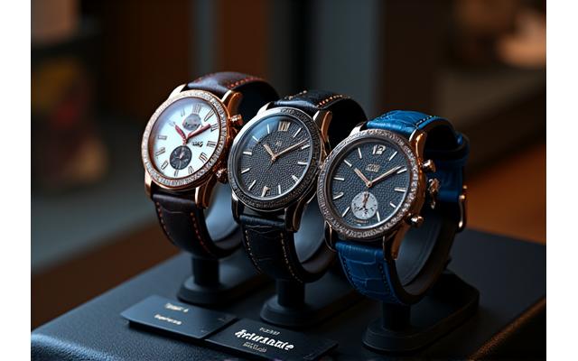 Collection of custom luxury smartwatches with a variety of exotic leather straps and custom bezels